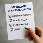 Check list titled Medicare Open Enrollment and check marks for completed tasks